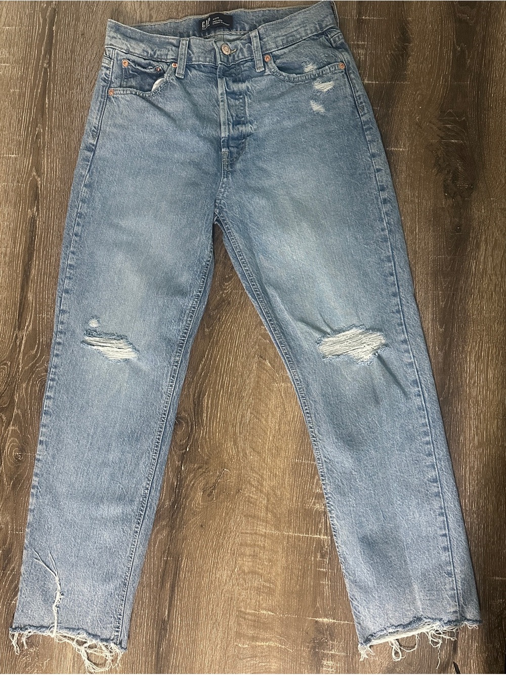 Gap - High Rise Cheeky Straight - Light Blue - Distressed - Size 27 or 4